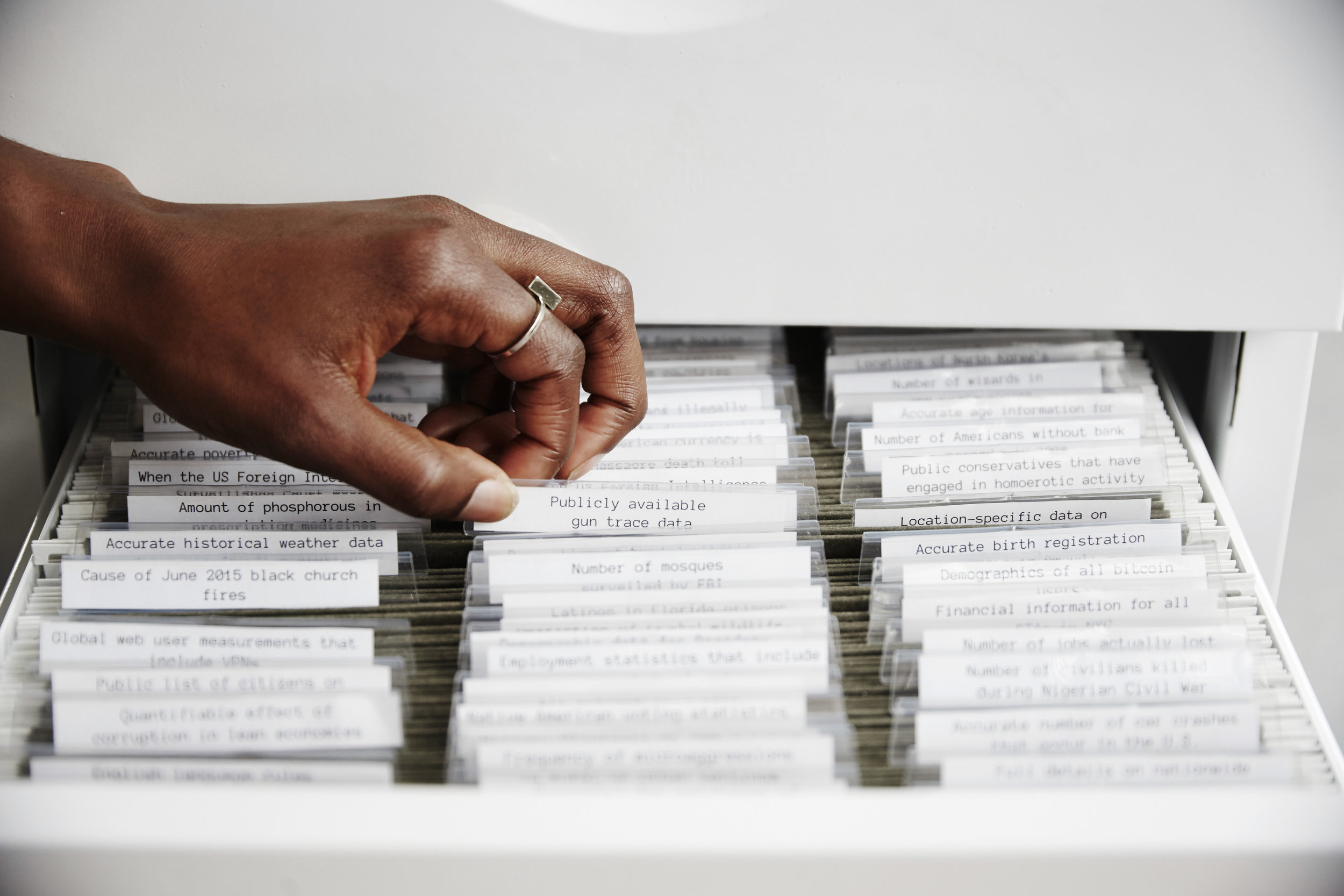 Mimi Onuoha's installation "Library of Missing Datasets".